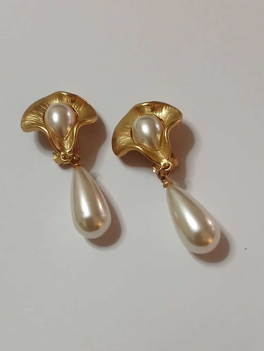 Gold Pearl Teardrop Clip-On Earrings